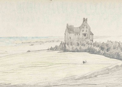 Elisabetht BÜCHSEL (1867-1957), "Lietzenburg in Kloster auf Hiddensee", Graphit und Farbstift auf festem Papier (1921)