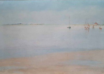 Oskar KRUSE-LIETZENBURG (1847-1919), "Boote auf dem Vitter Bodden", Öl auf Leinwand (1909)